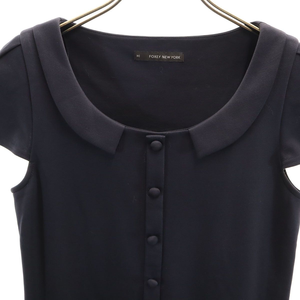 FOXEY NEW YORK フォクシーニューヨーク 日本製 フレンチスリーブ ワンピース 38 ネイビー レディース