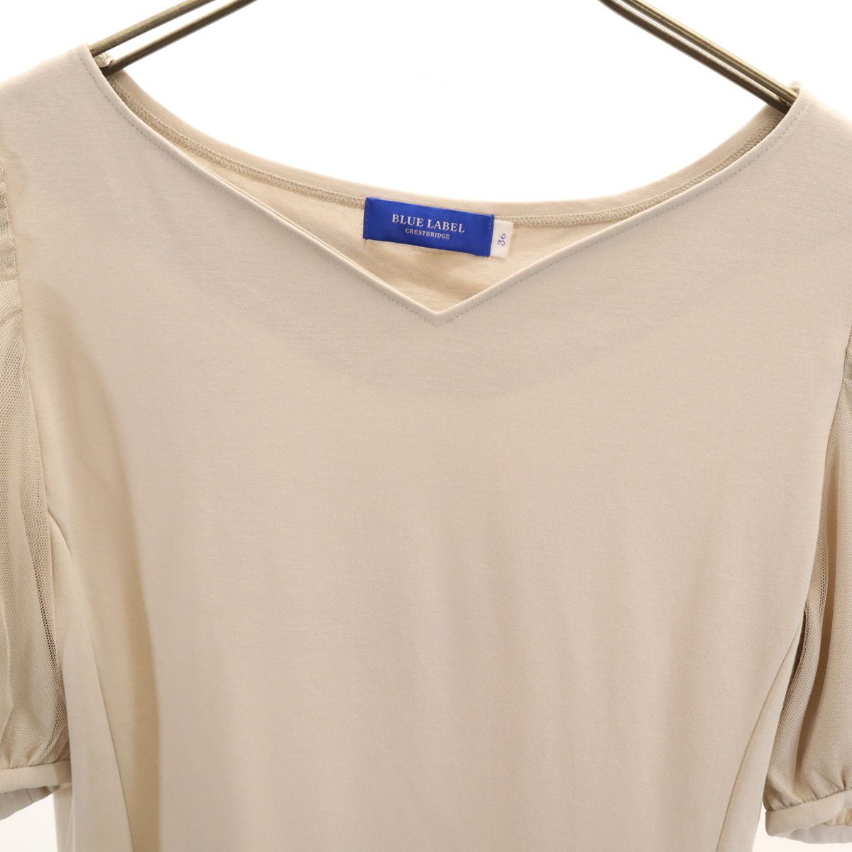 美品 BLUE LABEL CRESTBRIDGE ブルーレーベルクレストブリッジ 半袖 ワンピース 36 ベージュ レディース