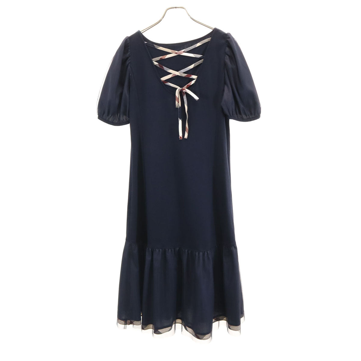 美品 BLUE LABEL CRESTBRIDGE ブルーレーベルクレストブリッジ 半袖 ワンピース 36 ネイビー レディース
