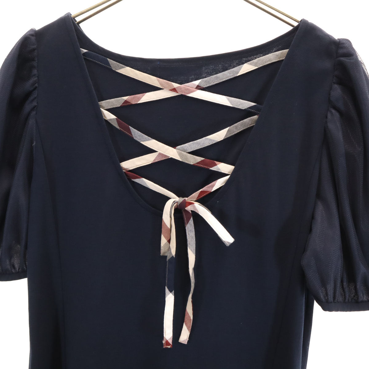 美品 BLUE LABEL CRESTBRIDGE ブルーレーベルクレストブリッジ 半袖 ワンピース 36 ネイビー レディース