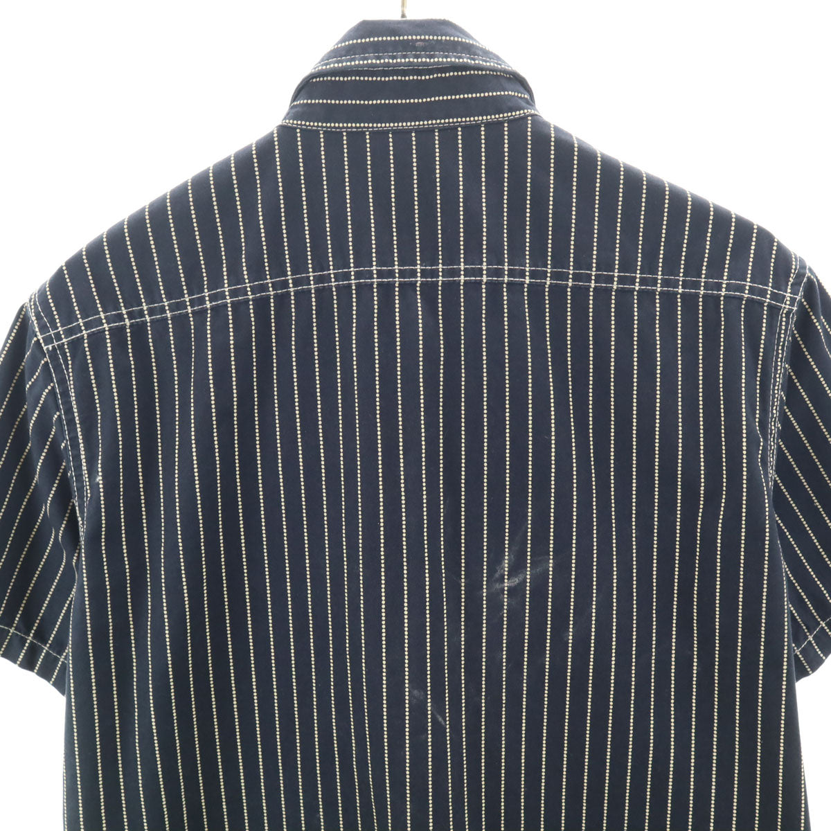 VANSON Cottons バンソンコットンズ ストライプ柄 半袖 ワークシャツ M ネイビー メンズ