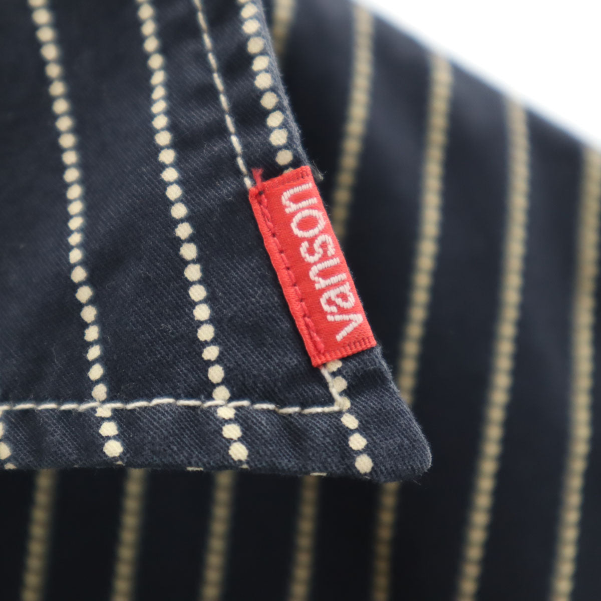 VANSON Cottons バンソンコットンズ ストライプ柄 半袖 ワークシャツ M ネイビー メンズ