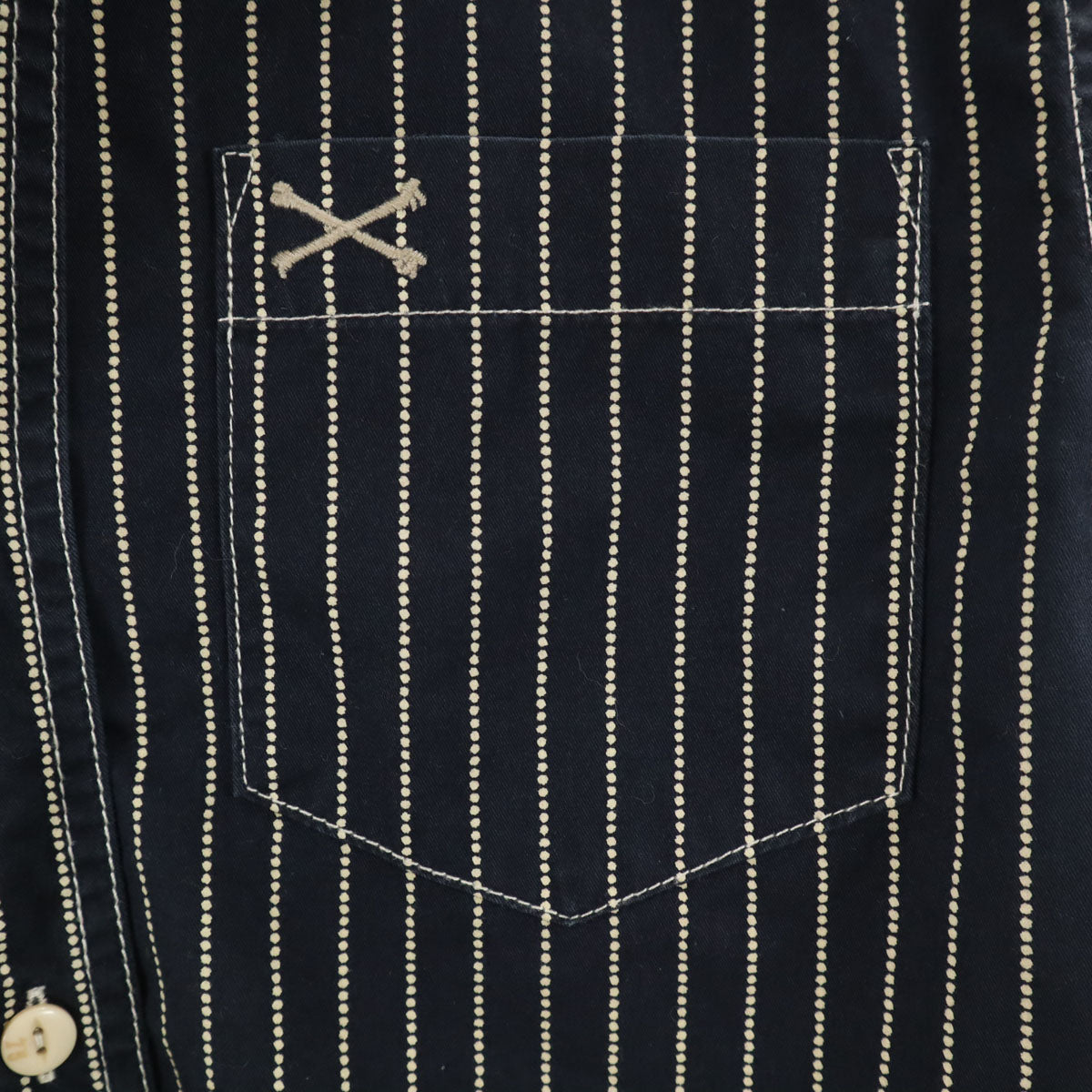 VANSON Cottons バンソンコットンズ ストライプ柄 半袖 ワークシャツ M ネイビー メンズ