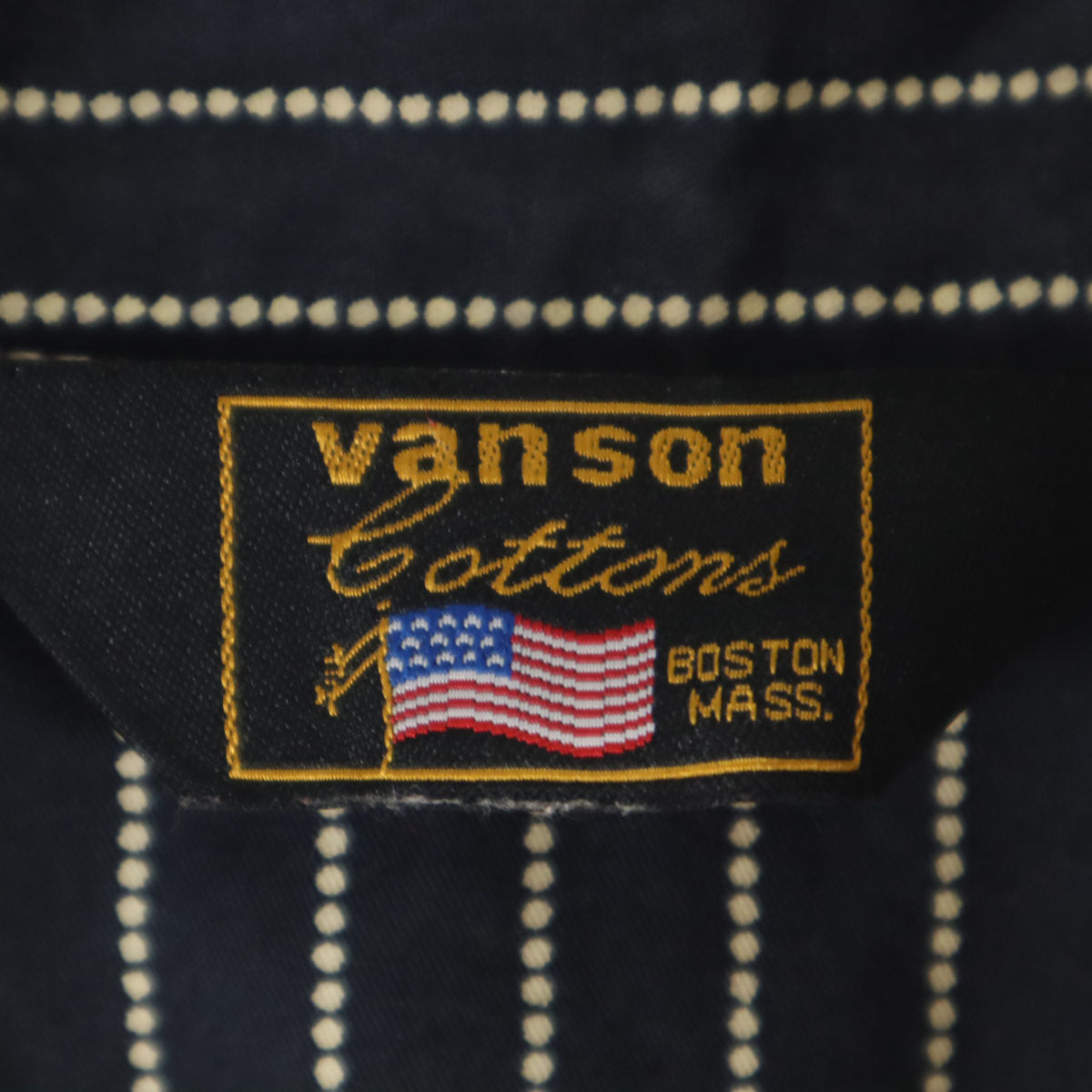 VANSON Cottons バンソンコットンズ ストライプ柄 半袖 ワークシャツ M ネイビー メンズ