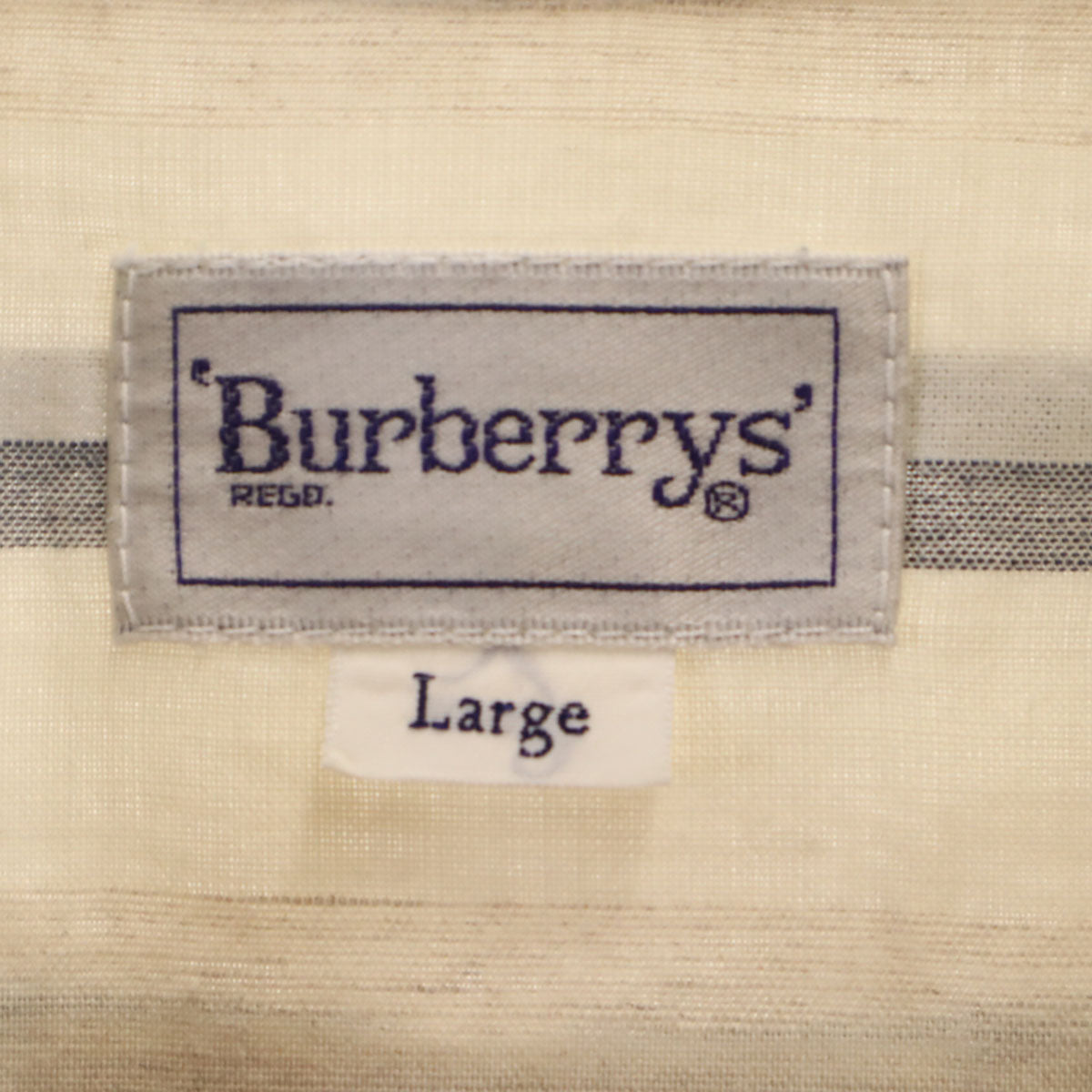 Burberrys バーバリーズ 90s リネンブレンド オールド ボーダー柄 半袖 バンドカラーシャツ L ベージュ系 メンズ