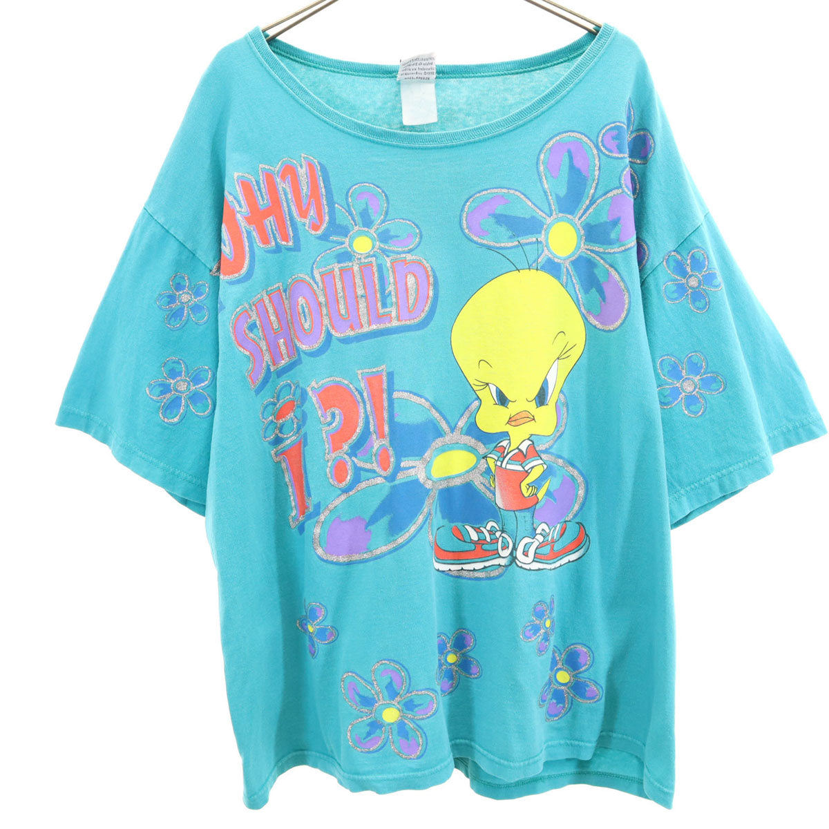 LOONEY TUNES ルーニーテューンズ 90s オールド USA製 トゥイーティー 半袖 Tシャツ エメラルドグリーン レディース