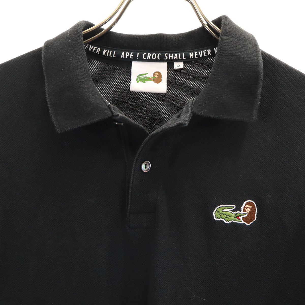 LACOSTE L!VE ラコステライブ A BATHING APE アベイシングエイプ コラボ 半袖 ポロシャツ 2 ブラック メンズ