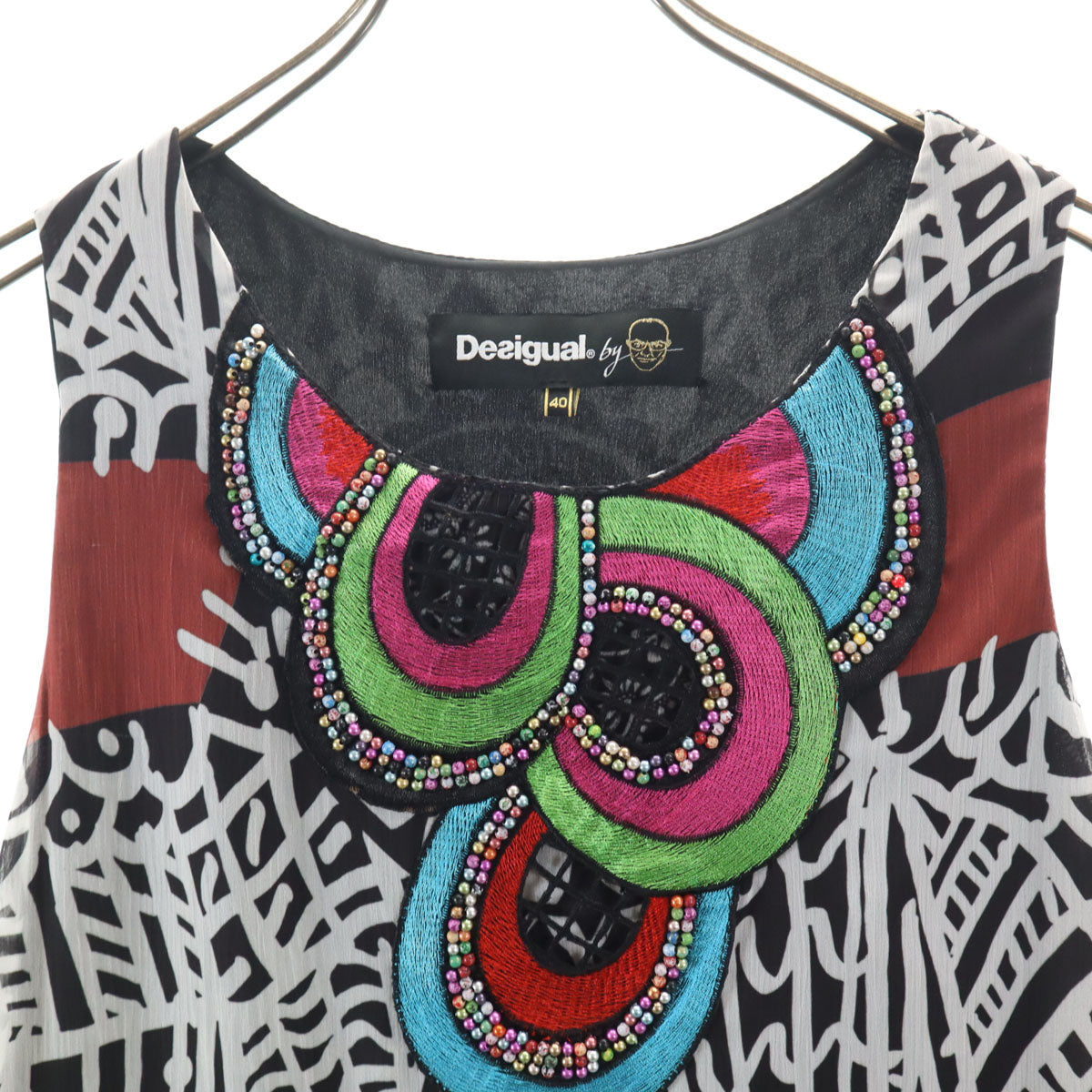 Desigual デシグアル Christian Lacroix ムッシュ クリスチャン ラクロワ コラボ 総柄 ノースリーブ ワンピース 40 ブラック レディース