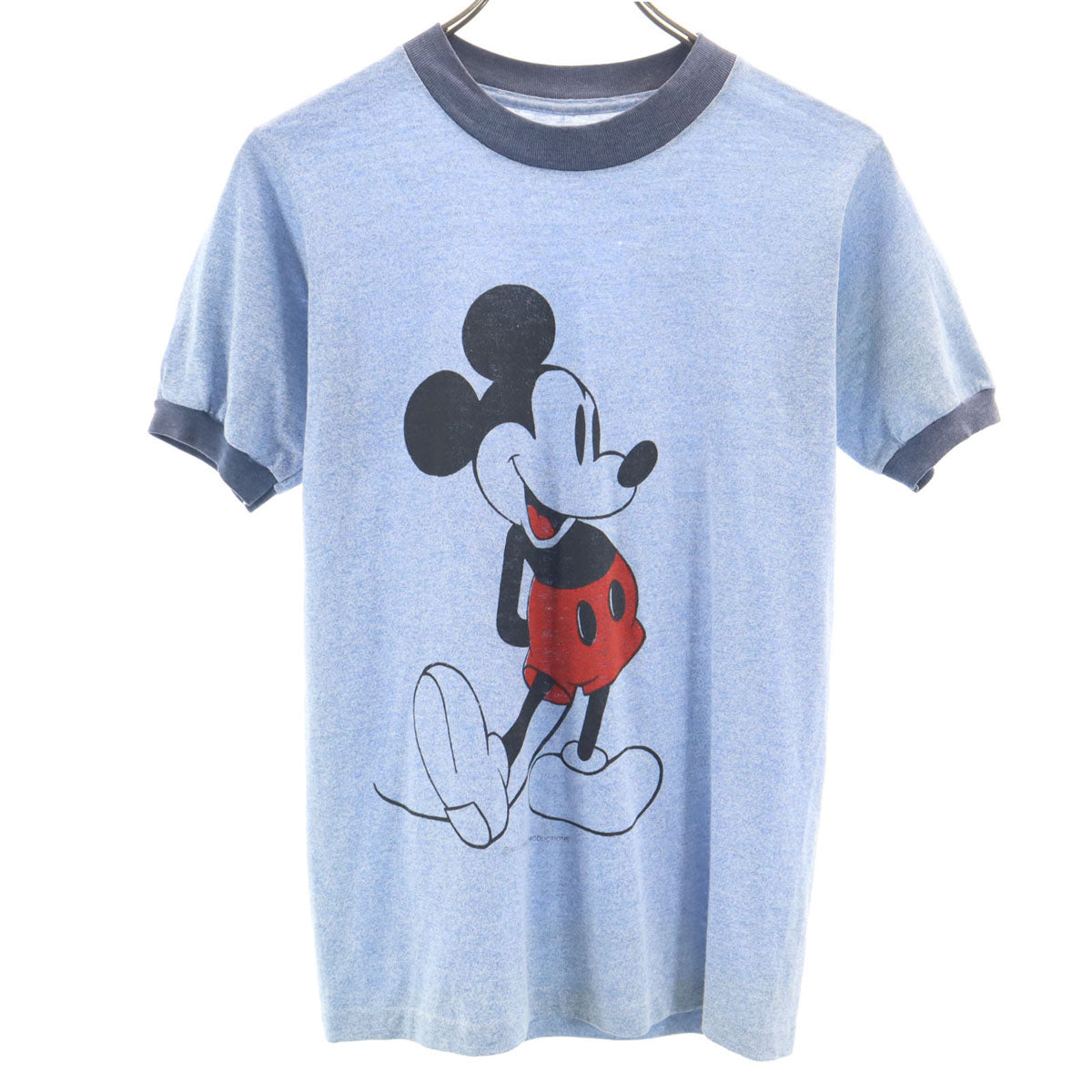 80s 90s オールド ミッキーマウス 半袖 リンガー Tシャツ ブルー系 Disney ディズニー メンズ