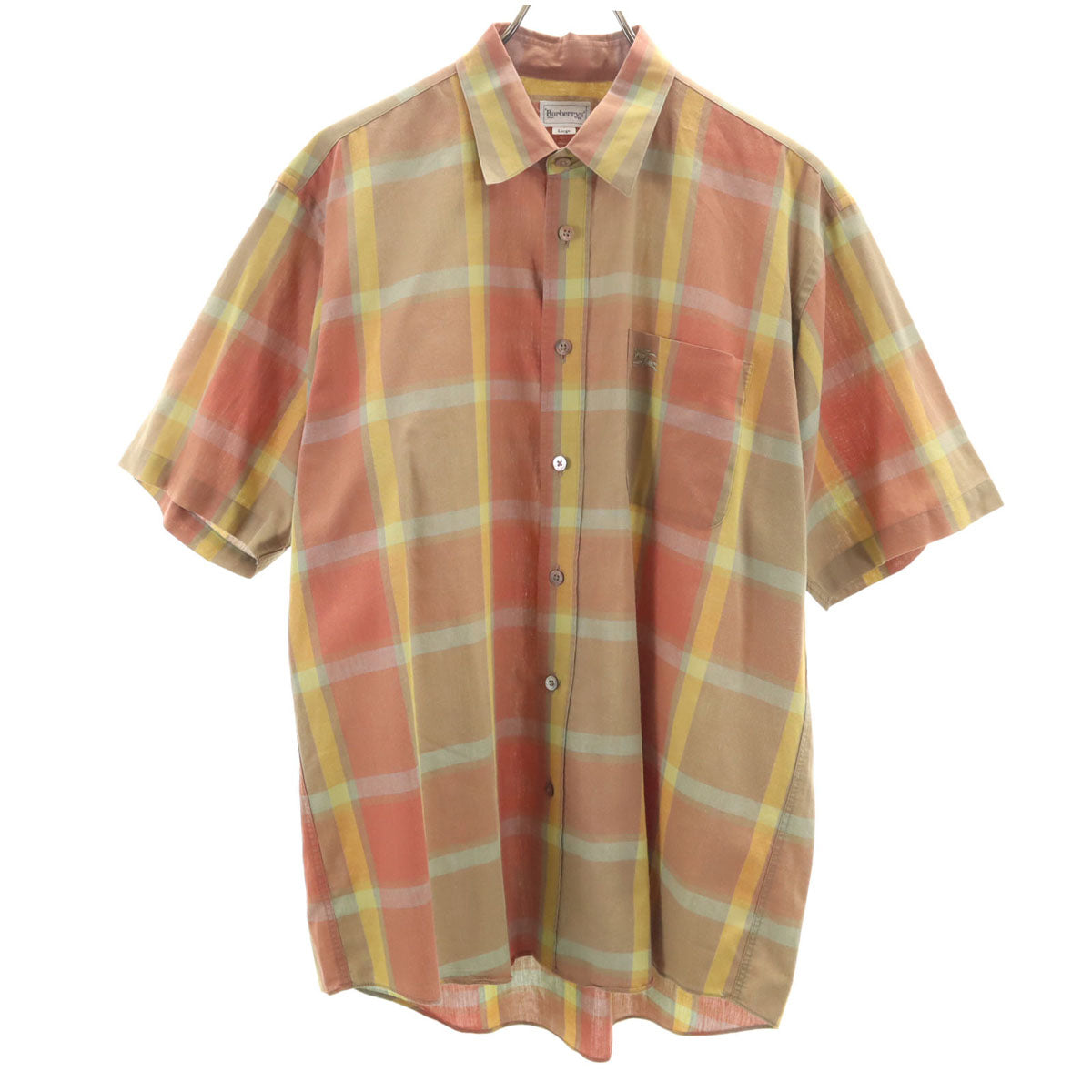 Burberrys バーバリーズ 90s リネンブレンド オールド チェック柄 半袖 シャツ L ベージュブラウン メンズ