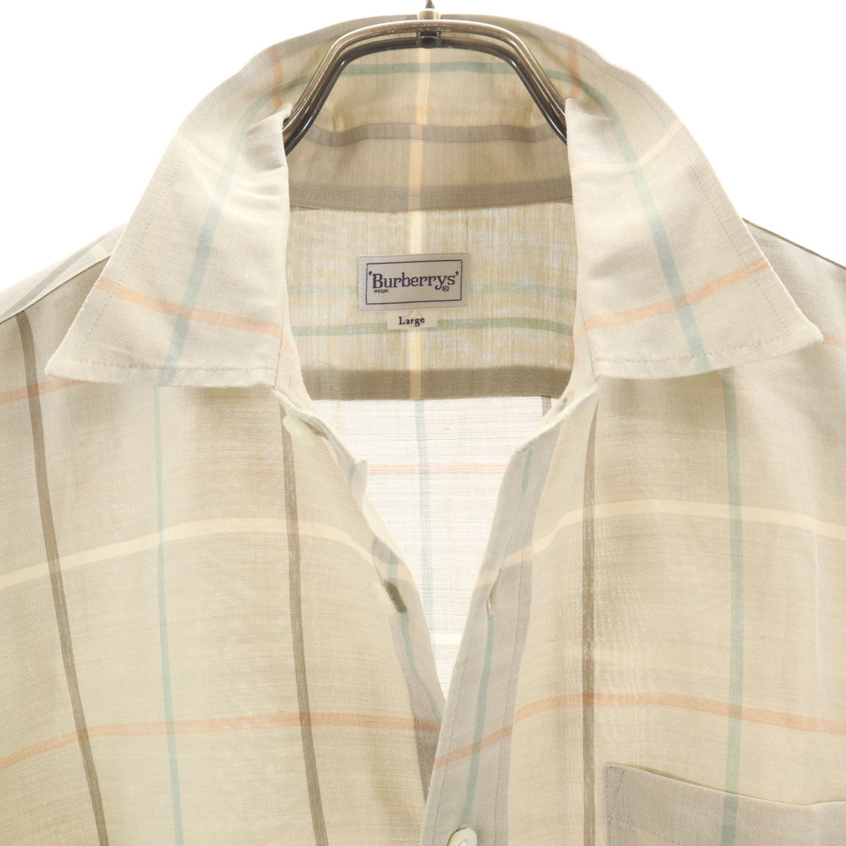 Burberrys バーバリーズ 90s リネンブレンド オールド チェック柄 半袖 シャツ L グレージュ メンズ