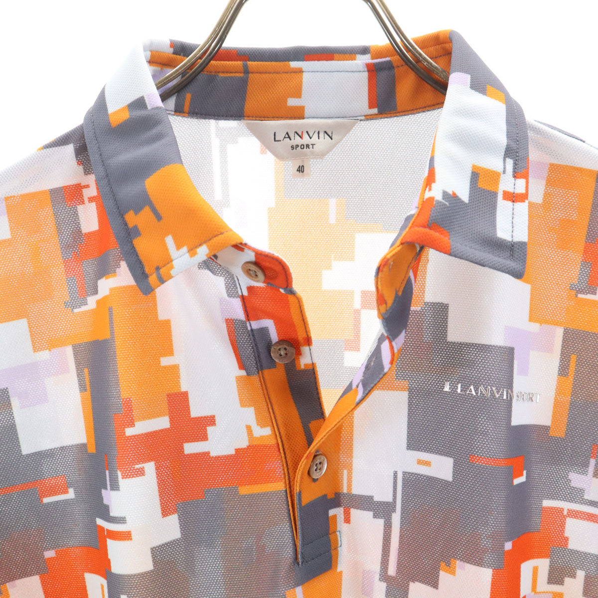 LANVIN SPORT ランバンスポール 総柄 半袖 ポロシャツ 40 グレー メンズ