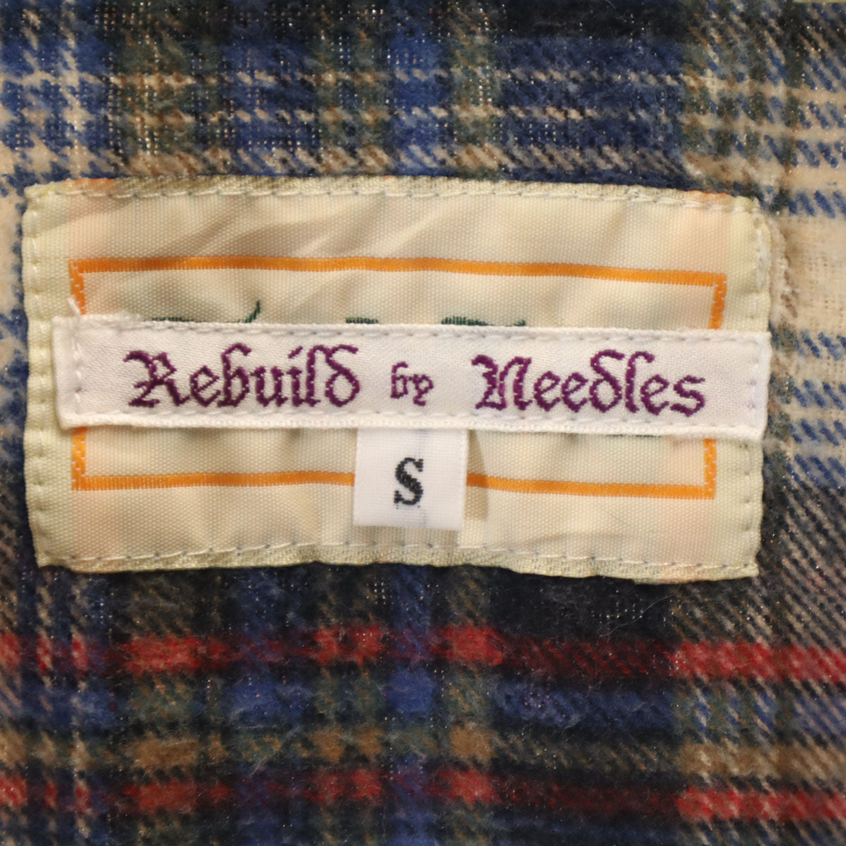 Rebuild by Needles リビルドバイニードルズ 日本製 チェック柄 長袖 リボン ネルシャツ S ネイビー メンズ