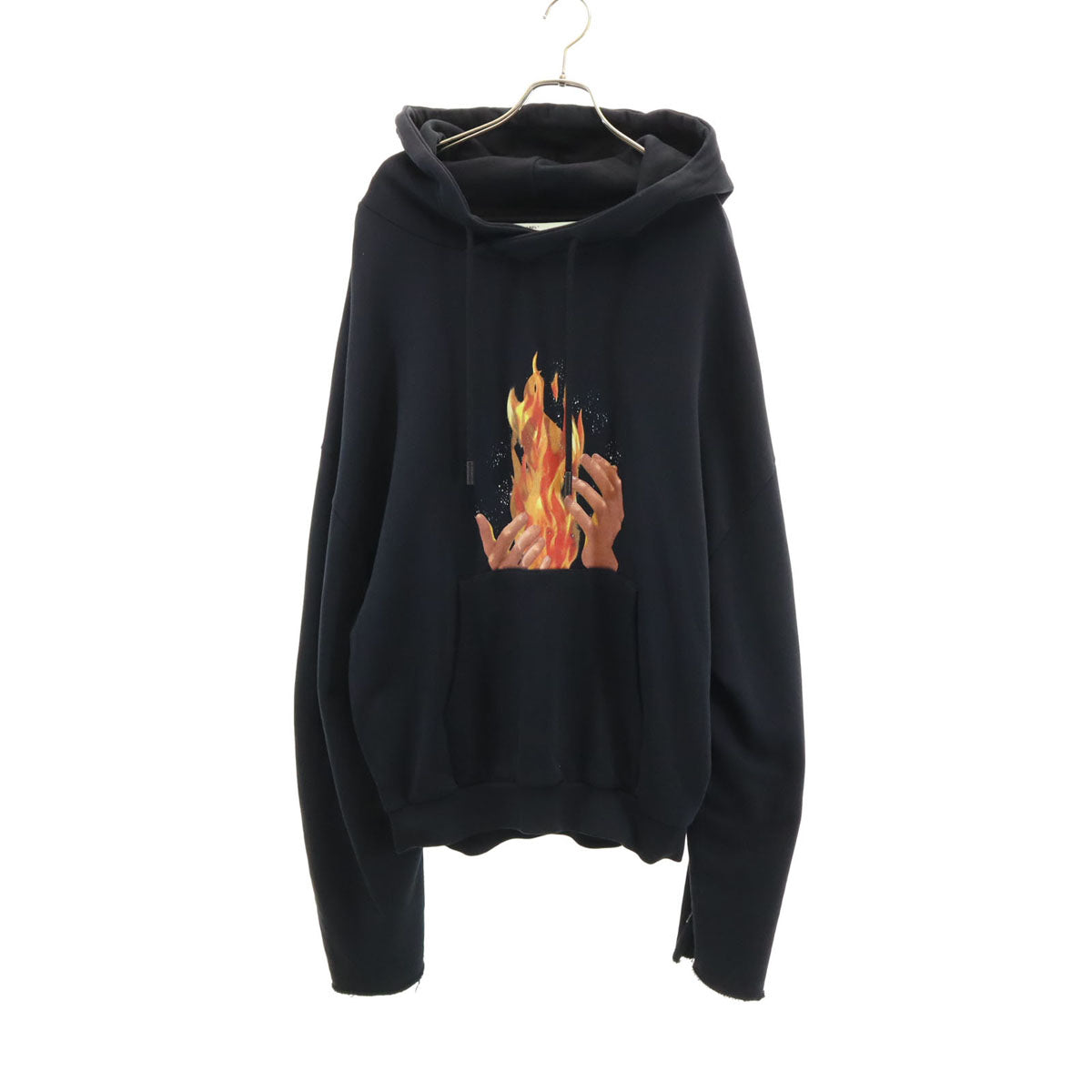 OFF-WHITE オフホワイト ポルトガル製 FIRE 長袖 スウェットパーカー L ブラック メンズ