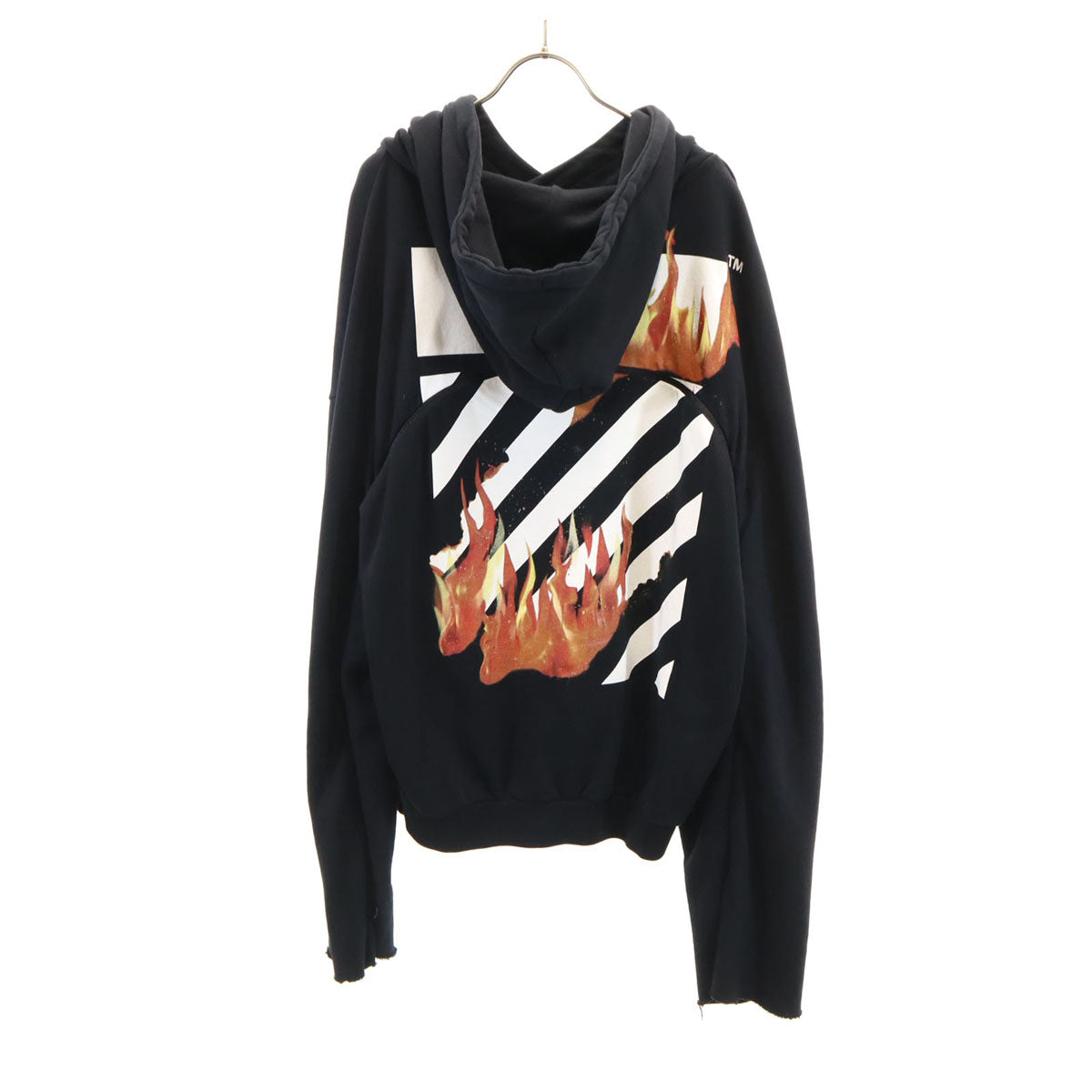 OFF-WHITE オフホワイト ポルトガル製 FIRE 長袖 スウェットパーカー L ブラック メンズ