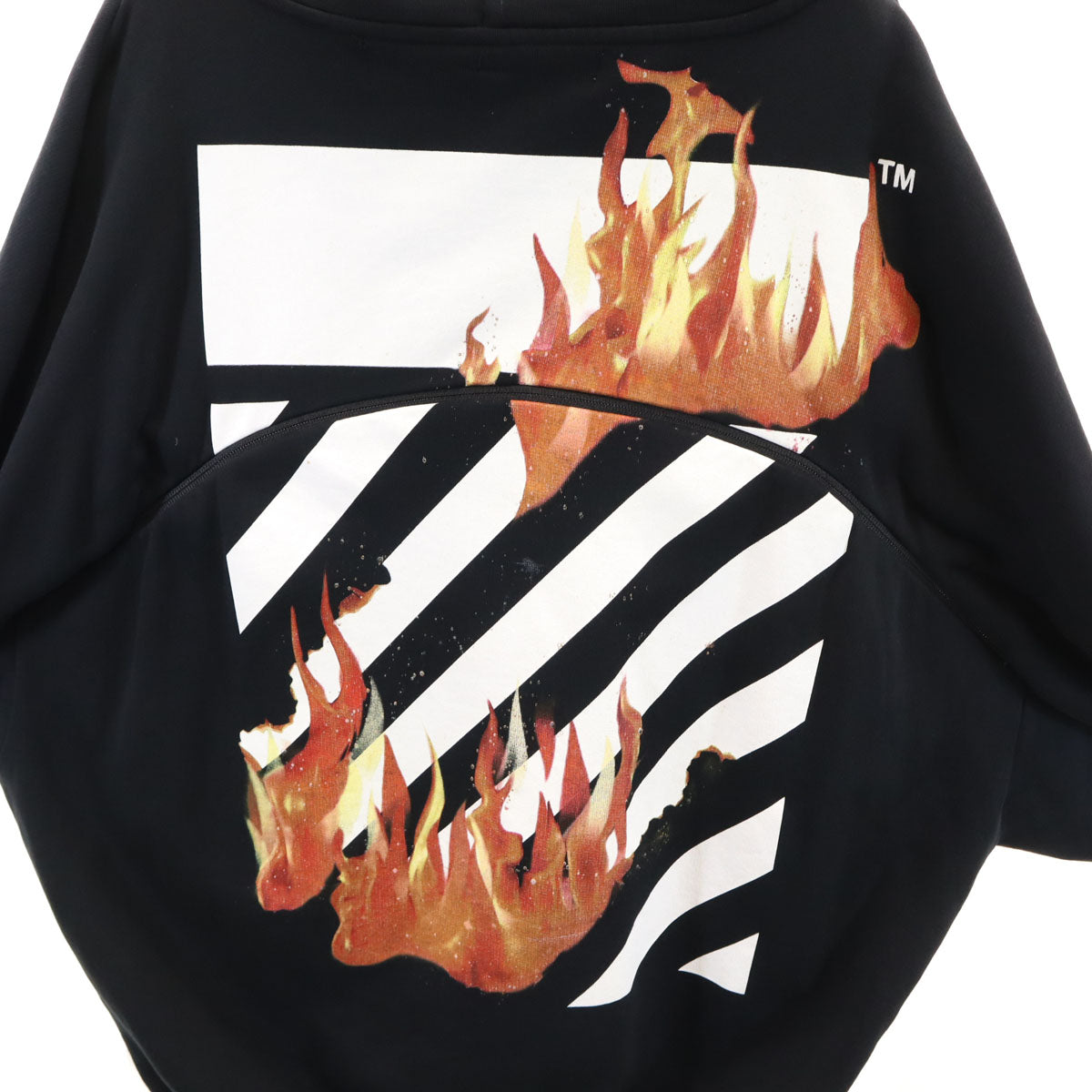 OFF-WHITE オフホワイト ポルトガル製 FIRE 長袖 スウェットパーカー L ブラック メンズ