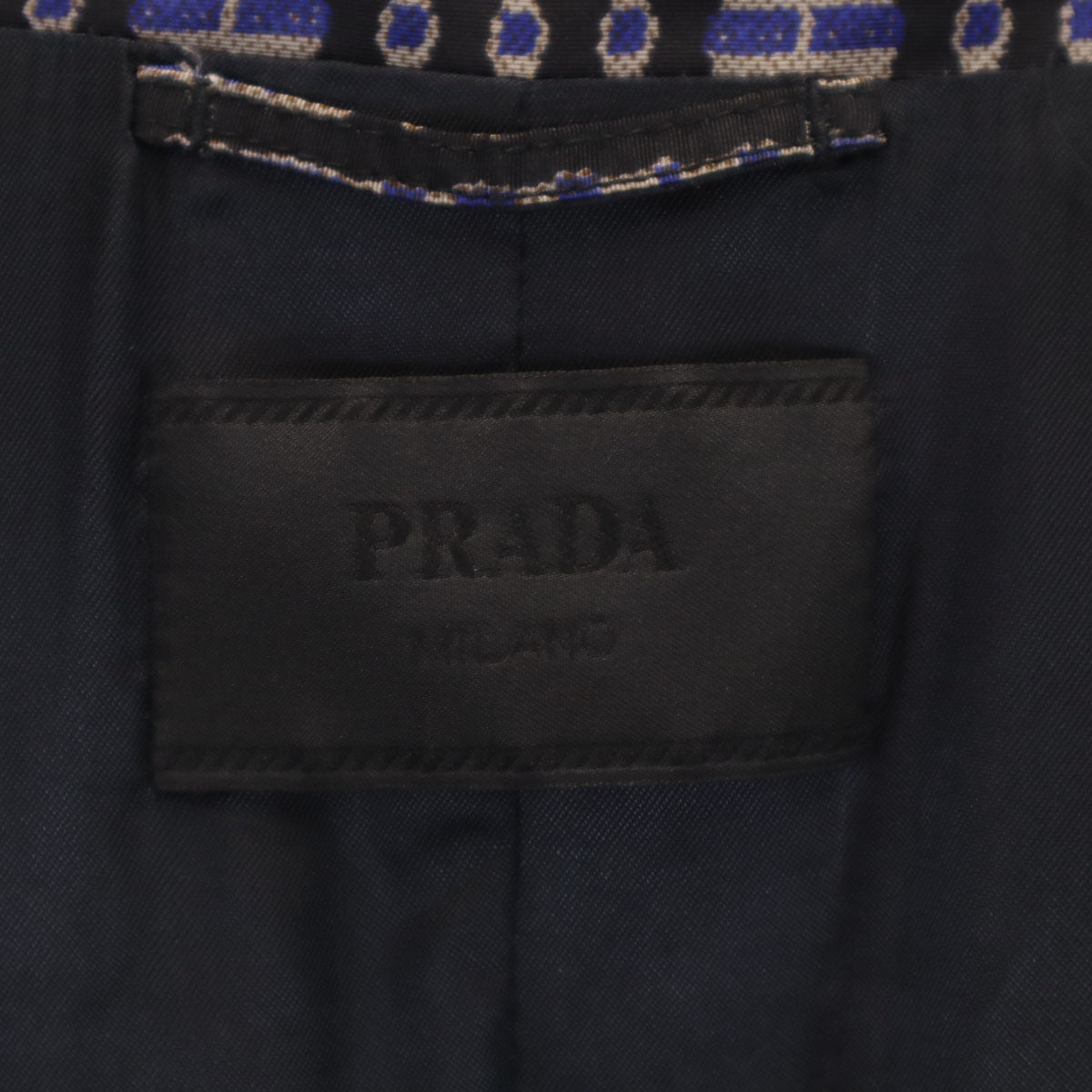 PRADA プラダ 00s 07s イタリア製 シルク 総柄 チェスターコート 48 ブルー メンズ