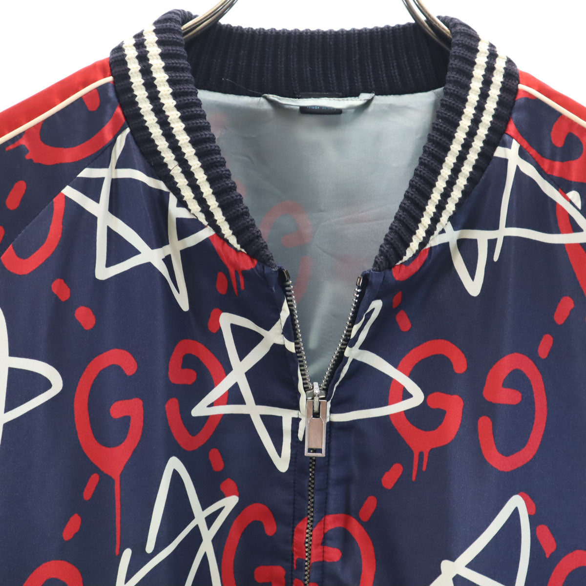 GUCCI グッチ 16AW イタリア製 レーヨンブレンド ゴースト総柄 ボンバー ジャケット 50 ネイビー メンズ