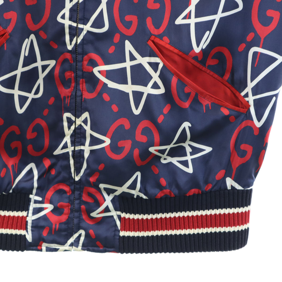 GUCCI グッチ 16AW イタリア製 レーヨンブレンド ゴースト総柄 ボンバー ジャケット 50 ネイビー メンズ