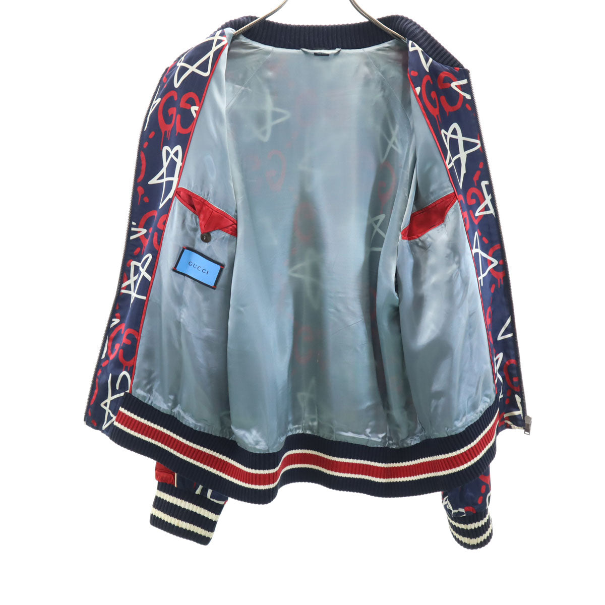 GUCCI グッチ 16AW イタリア製 レーヨンブレンド ゴースト総柄 ボンバー ジャケット 50 ネイビー メンズ