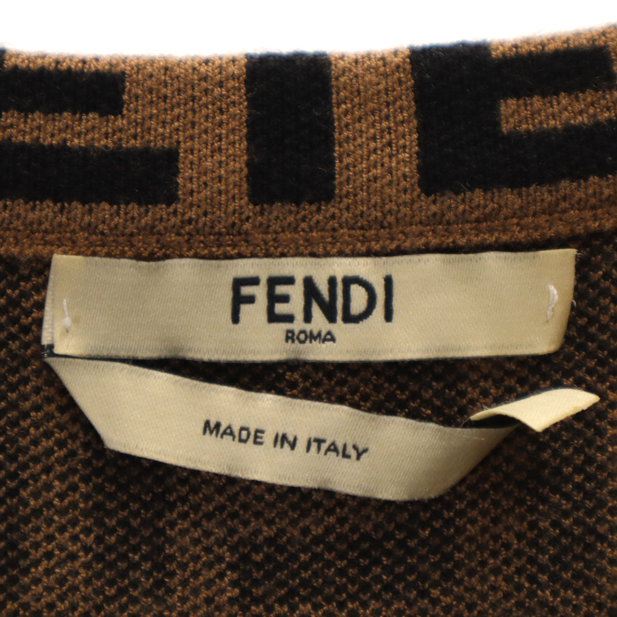 FENDI フェンディ イタリア製 ズッカ柄 ノースリーブ ショート丈 ニット 36 ブラウン レディース