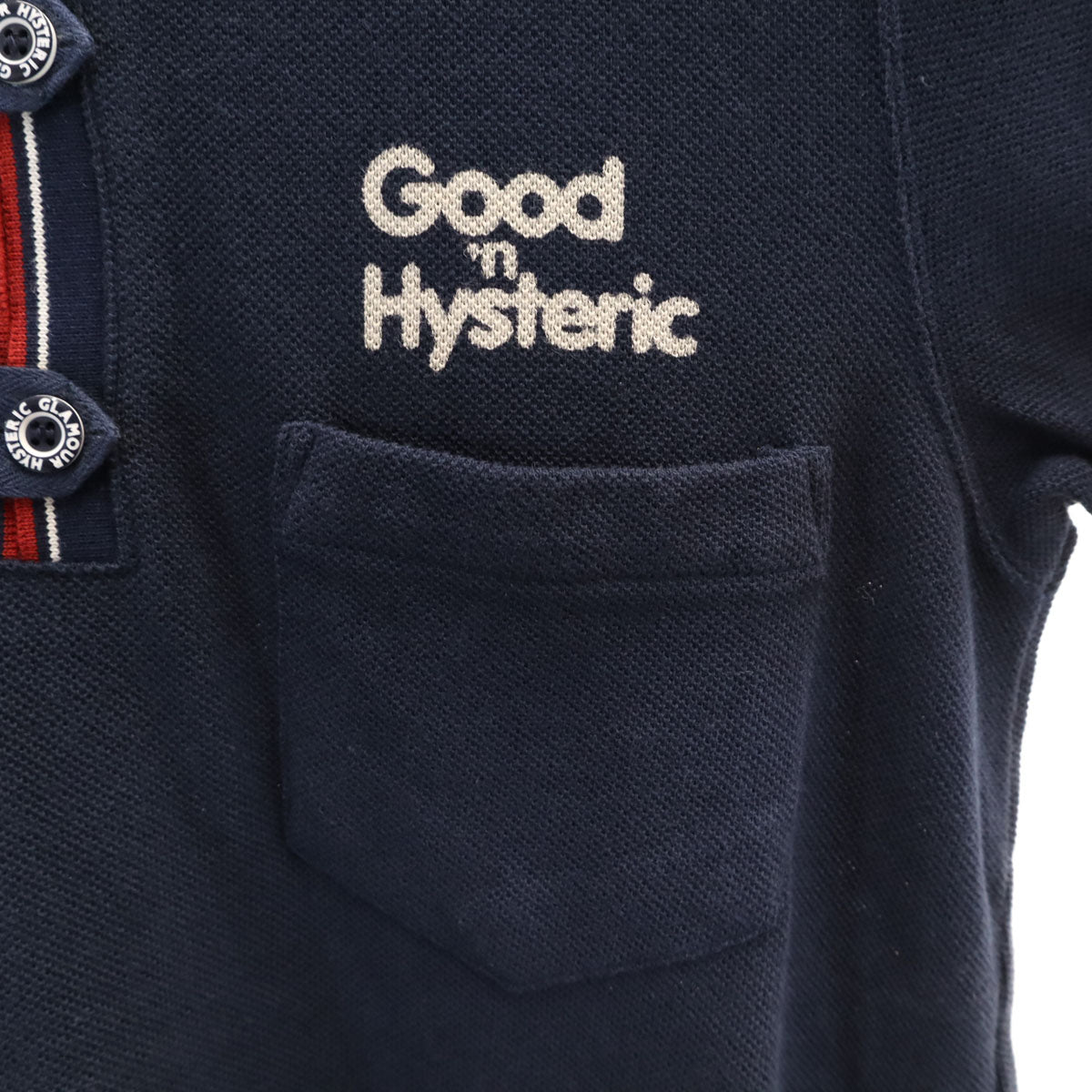 HYSTERIC GLAMOUR ヒステリックグラマー 日本製 半袖 ポロシャツ FREE ネイビー 鹿の子 レディース