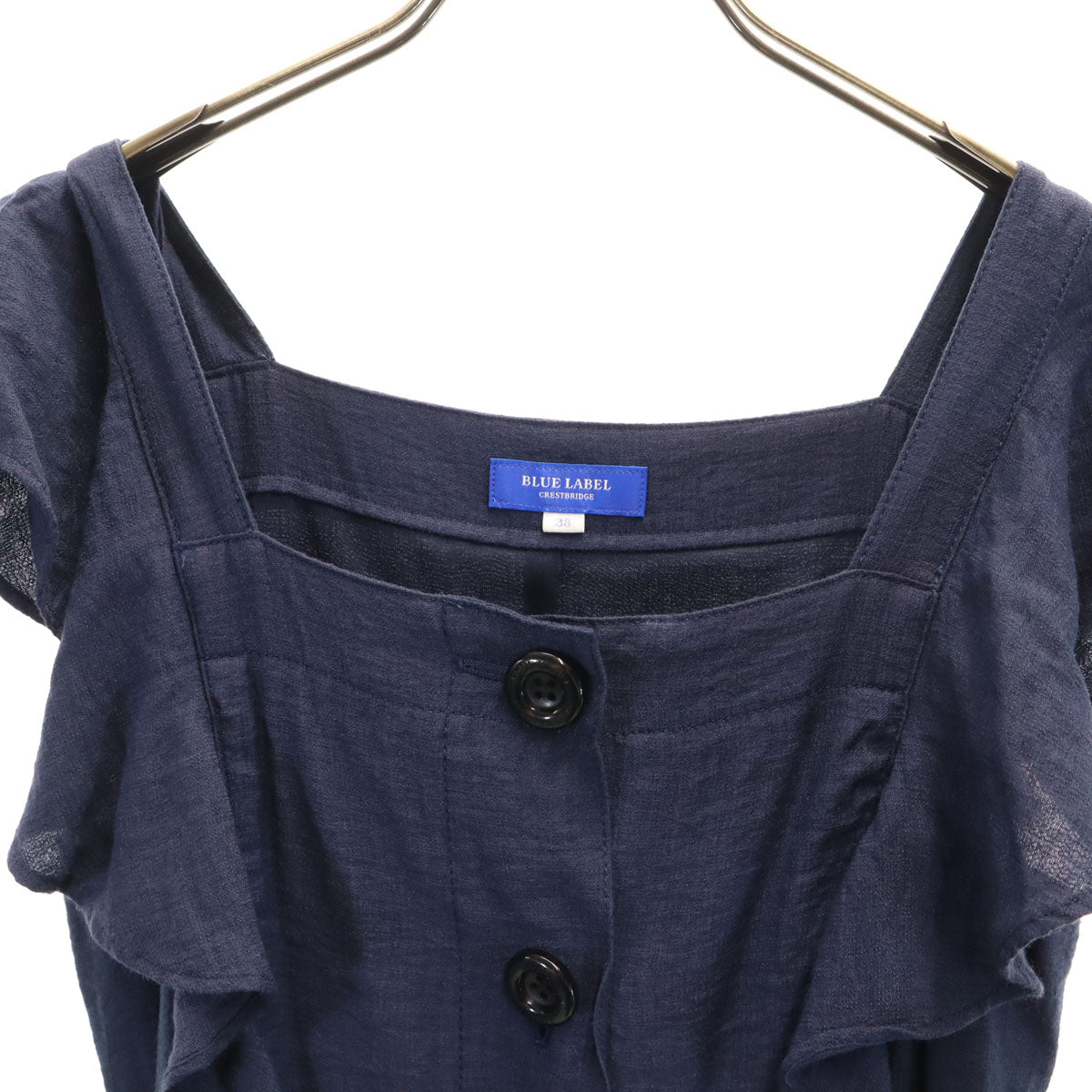 BLUE LABEL CRESTBRIDGE ブルーレーベルクレストブリッジ フレンチスリーブ ワンピース 38 ネイビー レディース