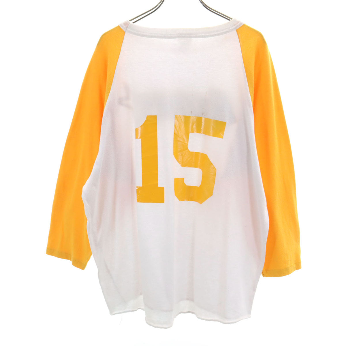 Athletic Knit アスレチックニット 90s オールド 7分袖 ラグラン Tシャツ L ホワイト×イエロー ロンT メンズ