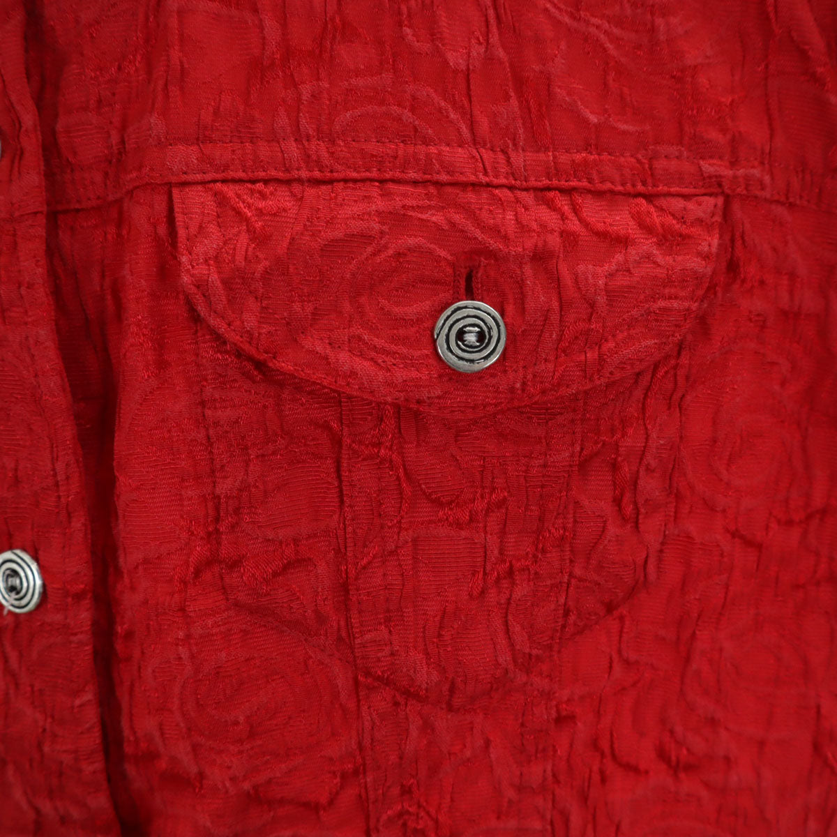 チコズ 00s オールド 長袖 ジャガード ワークシャツ 1 レッド バラ総柄 レディース