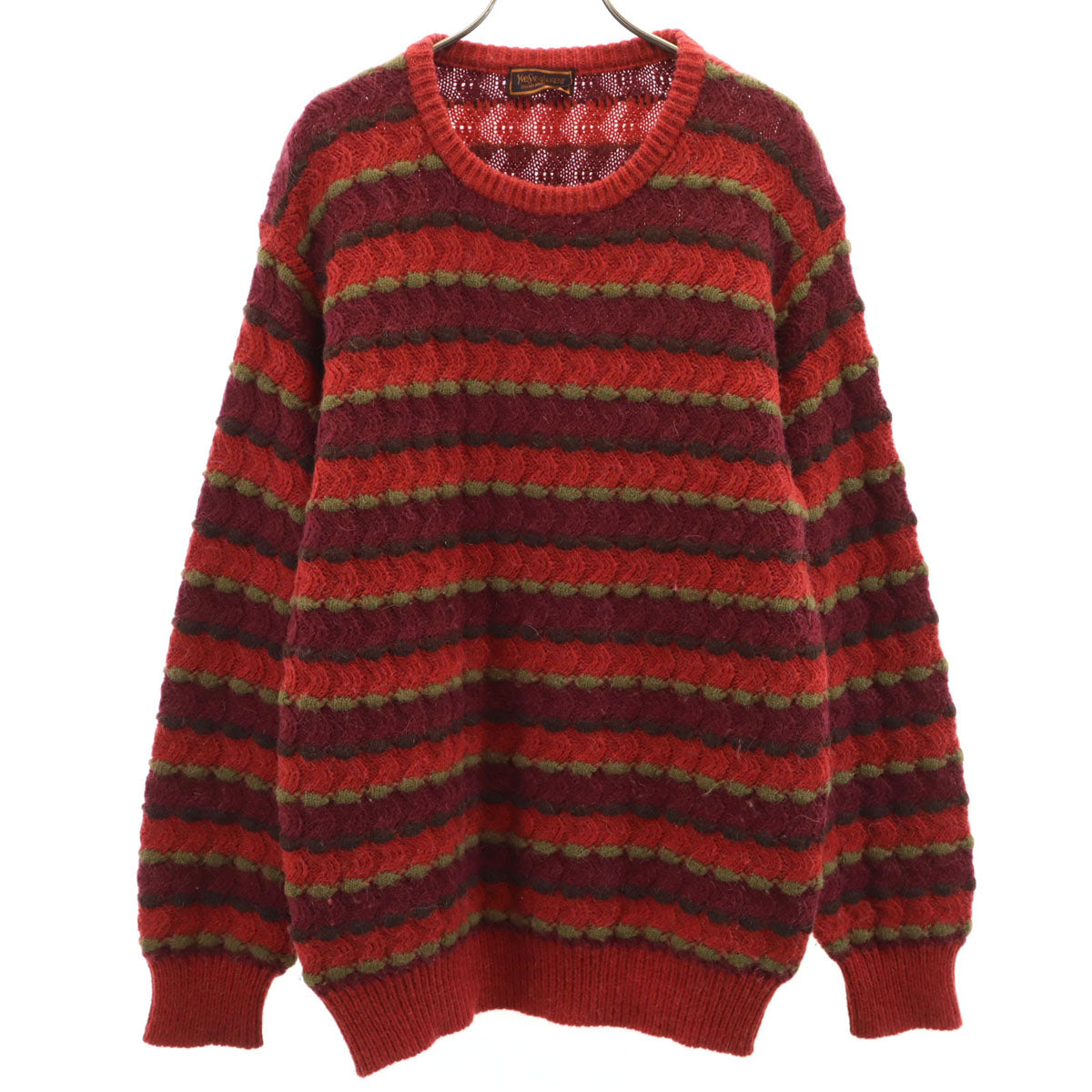 YVES SAINT LAURENT イヴサンローラン 90s オールド ボーダー柄 長袖 セーター L レッド ニット メンズ