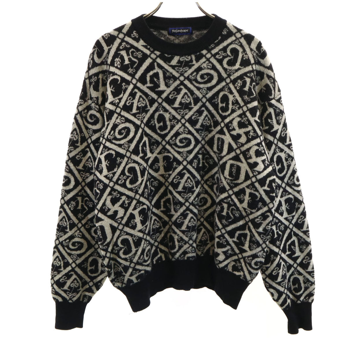 YVES SAINT LAURENT イヴサンローラン 90s オールド 総柄 長袖 セーター L ブラック ニット レディース