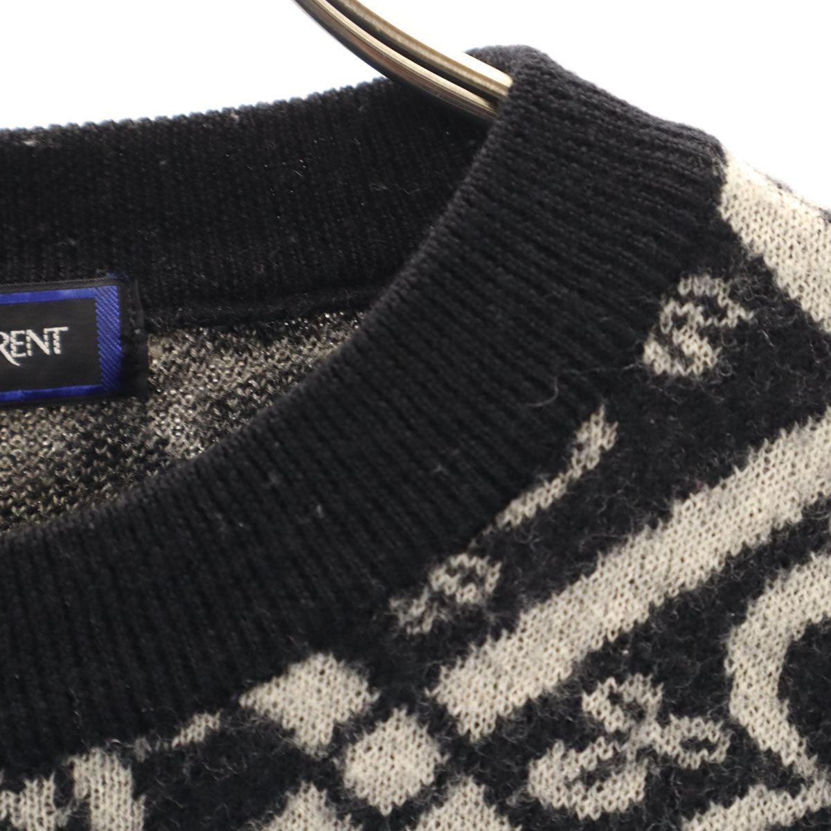 YVES SAINT LAURENT イヴサンローラン 90s オールド 総柄 長袖 セーター L ブラック ニット レディース