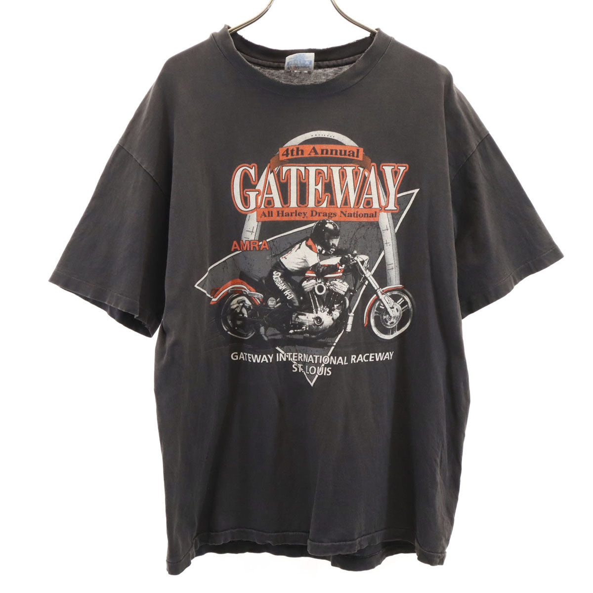 Hanes ヘインズ 80s 90s USA製 オールド GATEWAY バイク 半袖 Tシャツ L チャコールグレー シングルステッチ メンズ