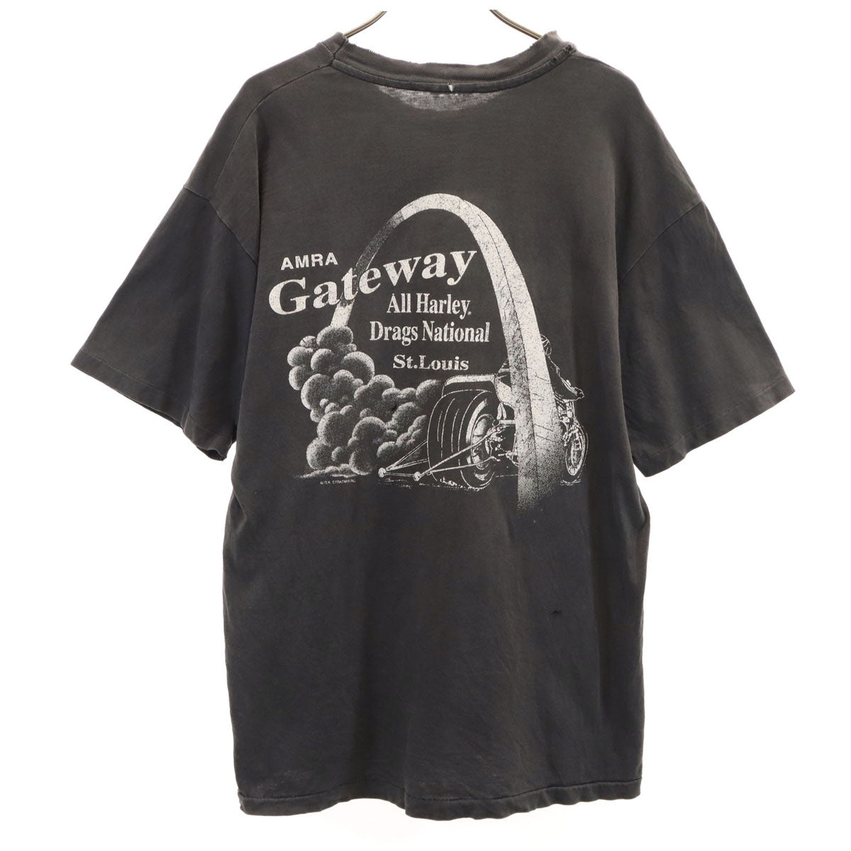 Hanes ヘインズ 80s 90s USA製 オールド GATEWAY バイク 半袖 Tシャツ L チャコールグレー シングルステッチ メンズ