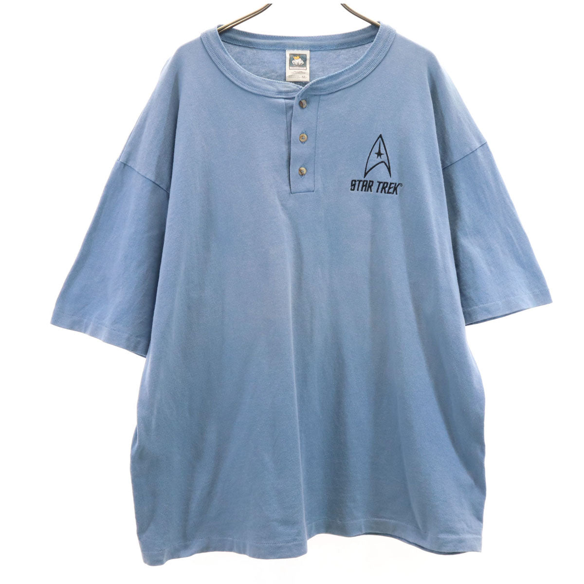 COTTON DELUXE コットンデラックス 90s 00s USA製 オールド STAR TREK刺繍 半袖 ヘンリーネック Tシャツ XL 水色 メンズ