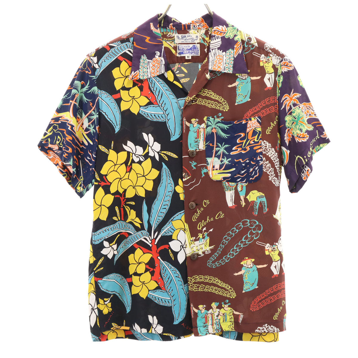 美品 SUN SURF サンサーフ BEAMS BOY ビームスボーイ別注 日本製 ハワイアン柄 半袖 アロハシャツ M マルチ 東洋エンタープライズ レディース
