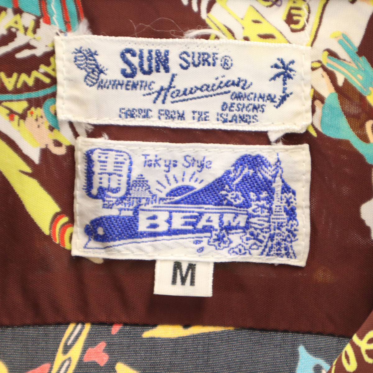 美品 SUN SURF サンサーフ BEAMS BOY ビームスボーイ別注 日本製 ハワイアン柄 半袖 アロハシャツ M マルチ 東洋エンタープライズ レディース
