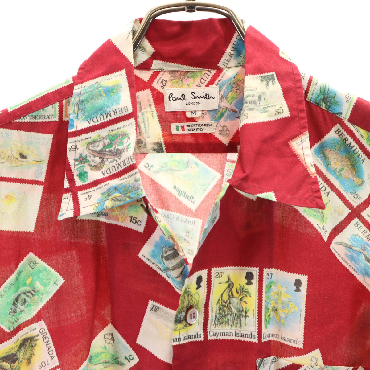 Paul Smith LONDON ポールスミスロンドン 切手柄 半袖 シャツ M レッド メンズ