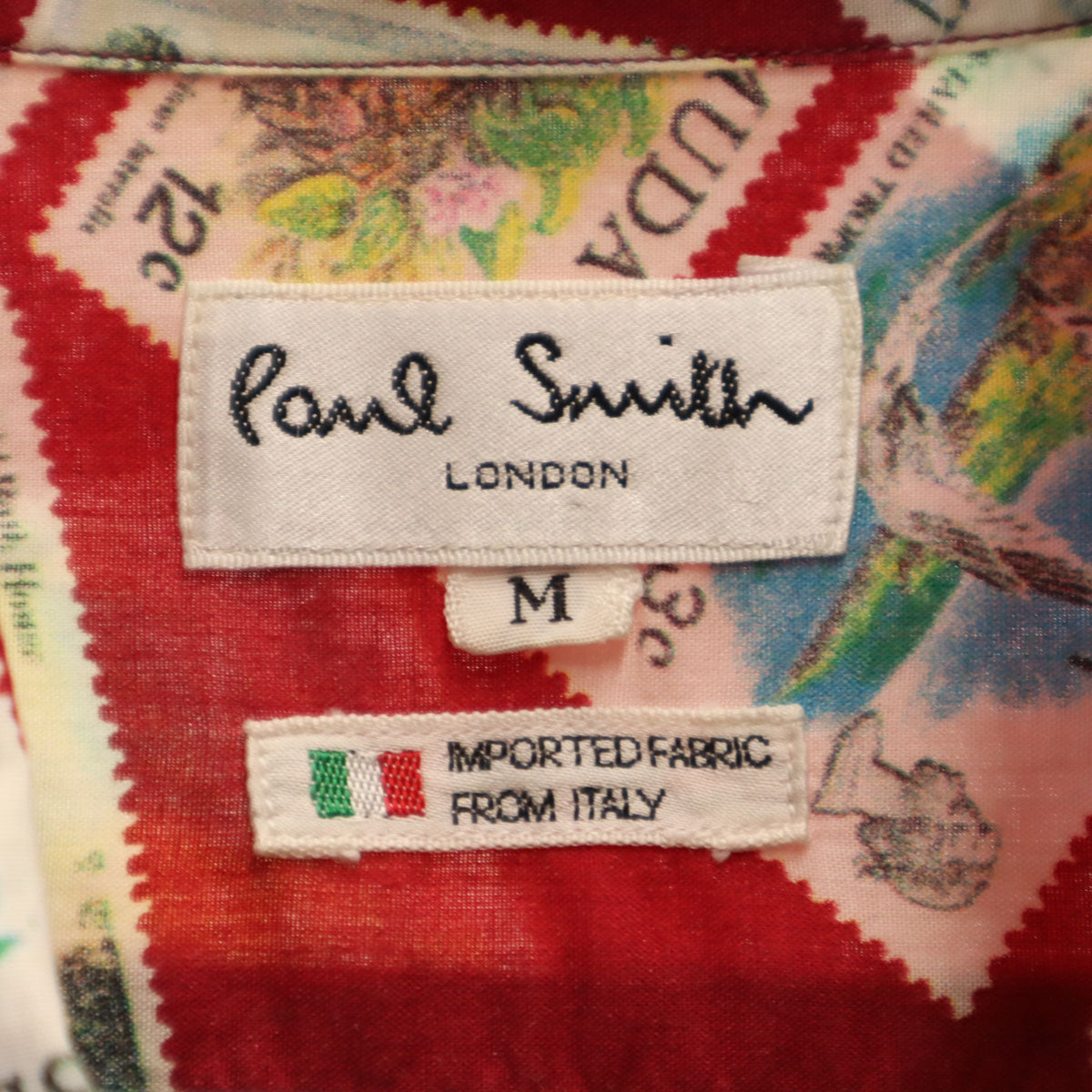 Paul Smith LONDON ポールスミスロンドン 切手柄 半袖 シャツ M レッド メンズ