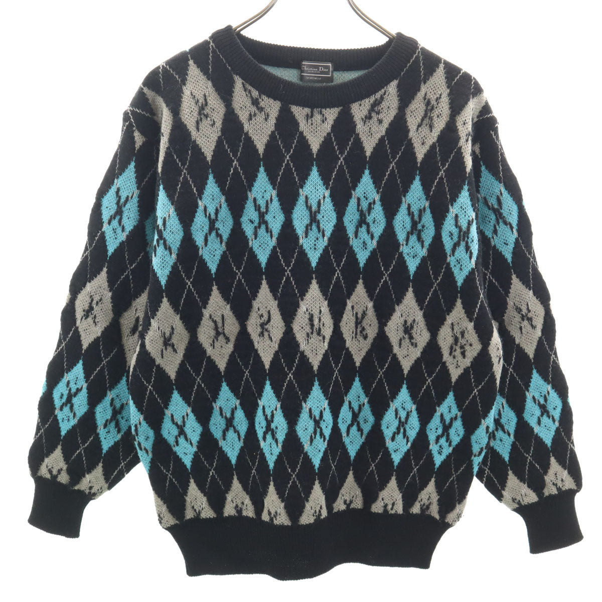 Christian Dior MONSIEUR クリスチャンディオール ムッシュ 90s オールド アーガイル柄 長袖 セーター M ブラック ニット メンズ