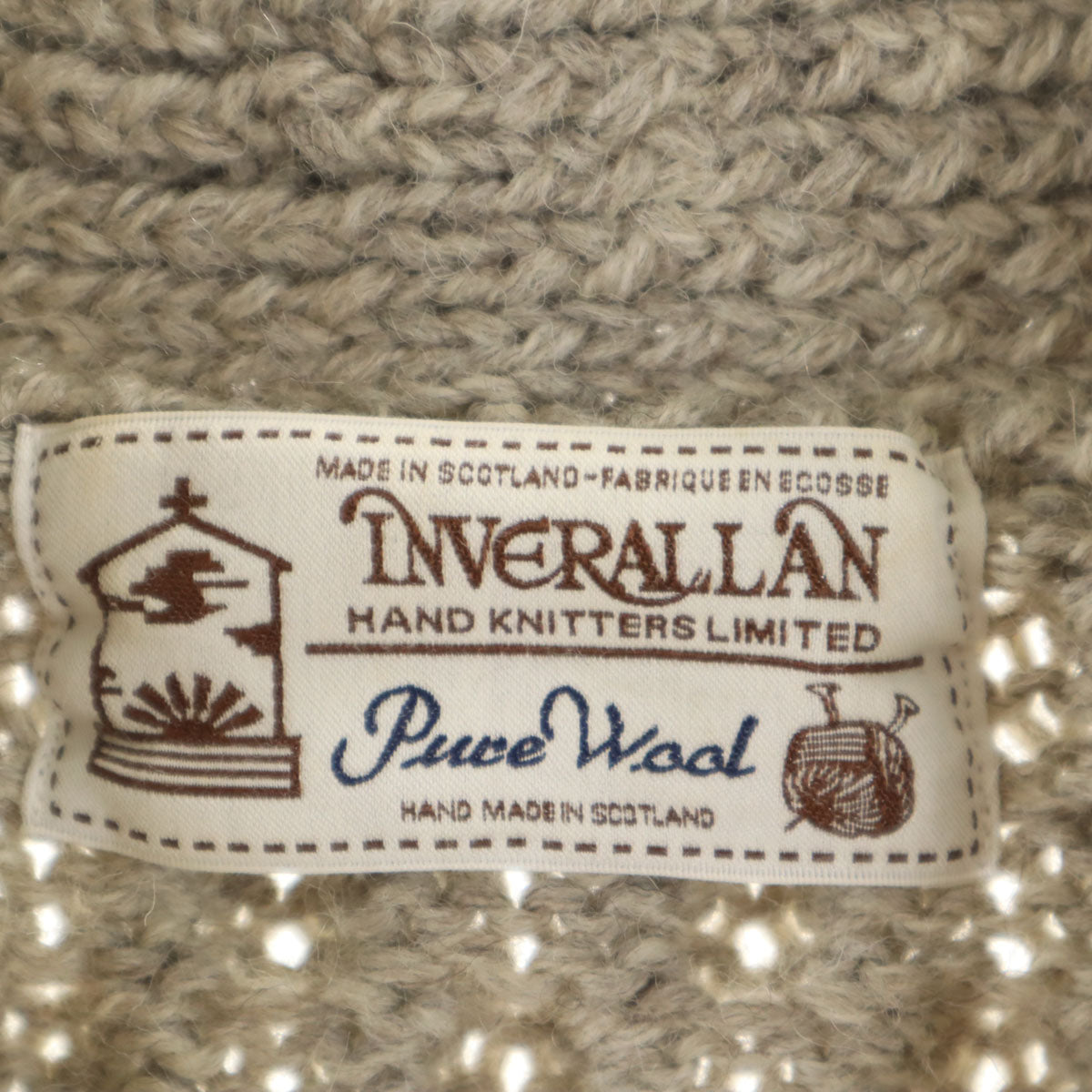 INVERALLAN インバーアラン スコットランド製 長袖 ショールカラー ニットカーディガン ベージュ メンズ