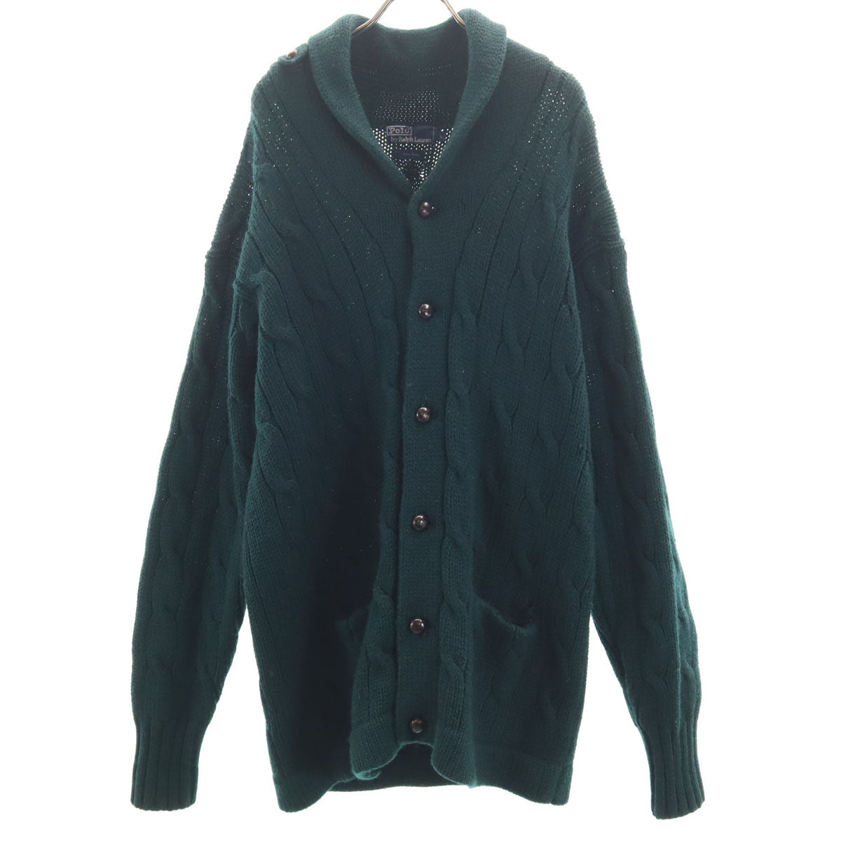 Polo by Ralph Lauren ポロバイラルフローレン 90s オールド 長袖 ショールカラー ニットカーディガン L 深緑 メンズ