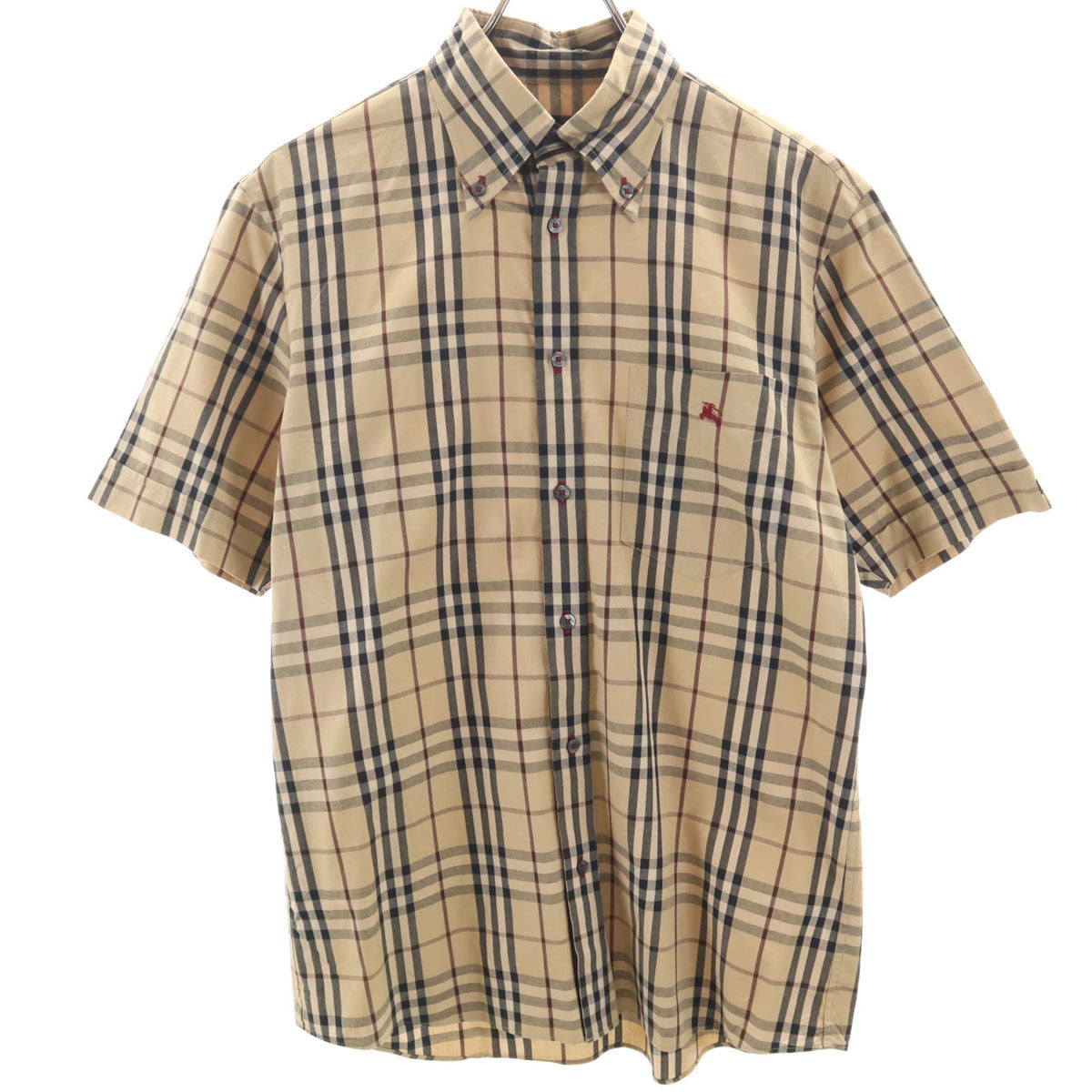 BURBERRY BLACK LABEL バーバリーブラックレーベル 日本製 チェック柄 半袖 ボタンダウンシャツ 2 ベージュ 三陽商会 メンズ