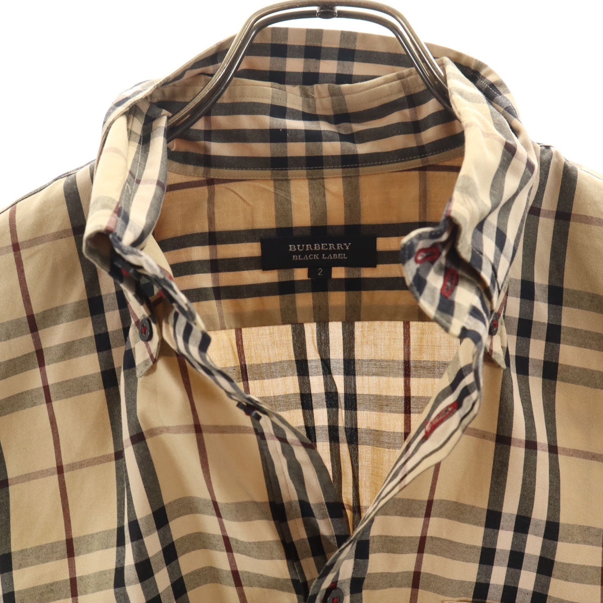 BURBERRY BLACK LABEL バーバリーブラックレーベル 日本製 チェック柄 半袖 ボタンダウンシャツ 2 ベージュ 三陽商会 メンズ