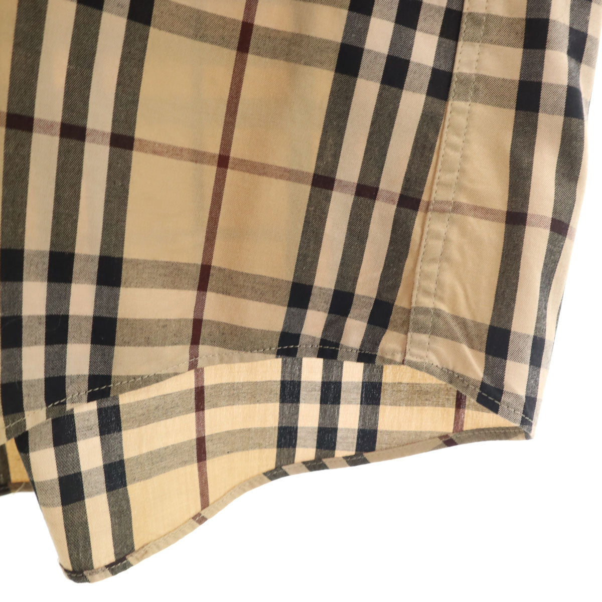 BURBERRY BLACK LABEL バーバリーブラックレーベル 日本製 チェック柄 半袖 ボタンダウンシャツ 2 ベージュ 三陽商会 メンズ