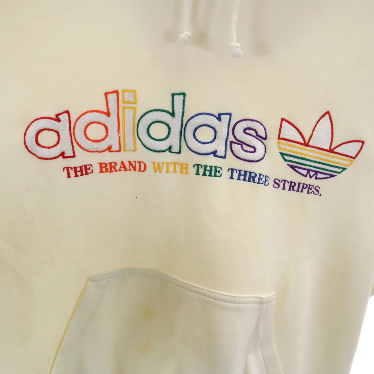 adidas アディダス 80s デサント製 ヴィンテージ トレフォイルロゴ 長袖 スウェットパーカー O アイボリー プルオーバー メンズ