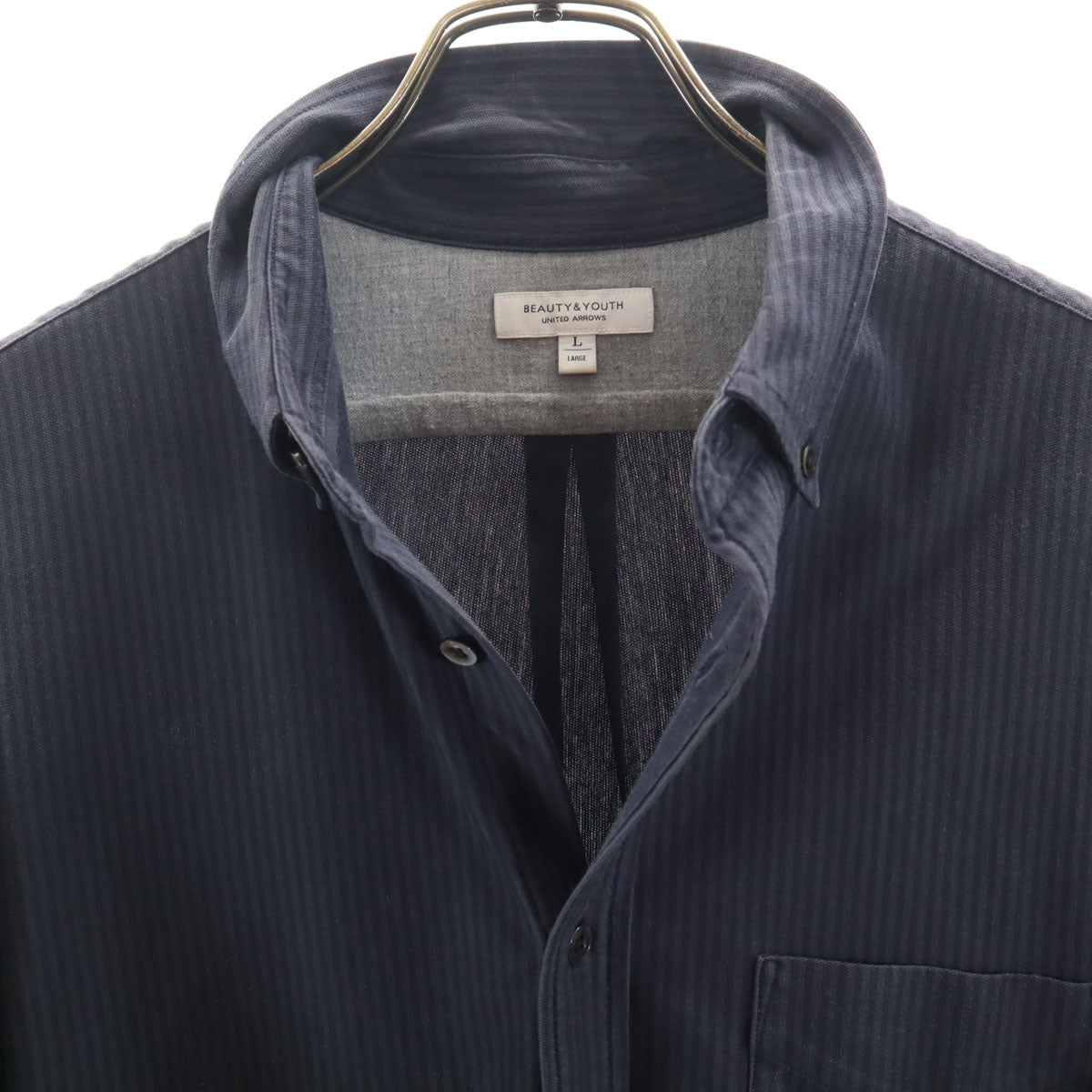 BEAUTY&YOUTH UNITED ARROWS ビューティーアンドユースユナイテッドアローズ ストライプ柄 長袖 ボタンダウンシャツ L ブラック系 メンズ