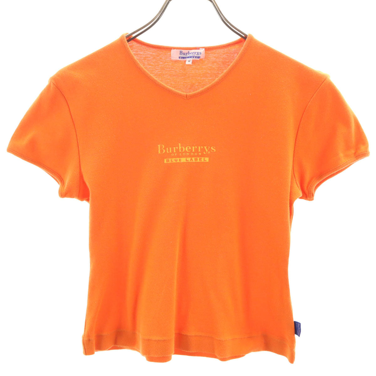 Burberrys OF LONDON BLUE LABEL バーバリーズ オブ ロンドン ブルーレーベル 90s オールド 半袖 Vネック Tシャツ M オレンジ レディース