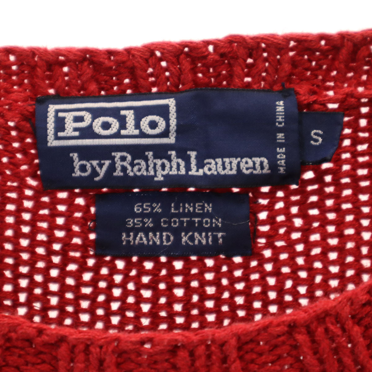 Polo by Ralph Lauren ポロバイラルフローレン 90s リネンブレンド オールド ハンドニット ポロベア 長袖 ニット S レッド セーター メンズ