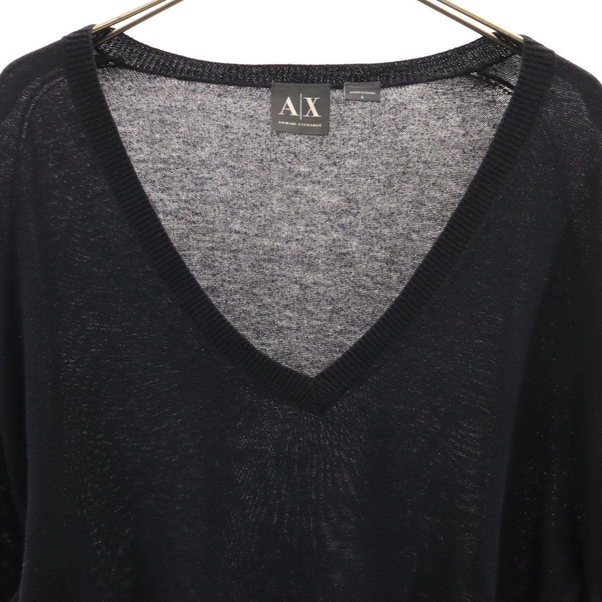 ARMANI EXCHANGE アルマーニエクスチェンジ 長袖 Vネック ニット L ブラック エルボーパッチ メンズ